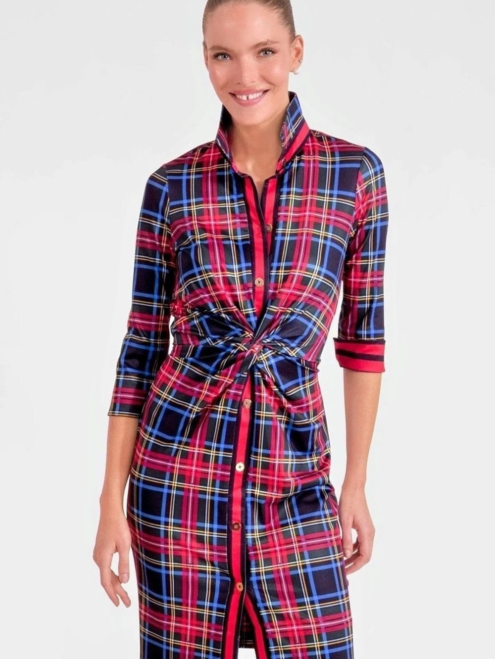 Gretchen Scott Twist & Shout Shirtdress Stewart Plaid Holiday Medium NWT